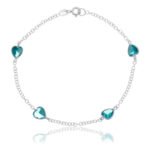 Pulseira Prata 925 Feminina Coração Zircônia Turmalina 18 Cm